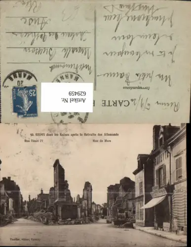 629459,Reims dans les Ruines apres la Retraile des Allemands Zerstörte Gebäude WW1 France