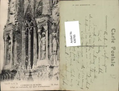 630705,Cathedrale de Reims Detail etat apres bombardement Detailansicht n. Zerstörung France