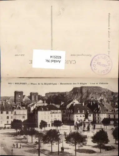 632514,Belfort Place de la Republique Monument des 3 Sieges Lion et Chateau France