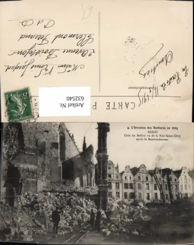 632540,L Invasion des Barbares en 1914 Arras Coin du Beffroi vu de la Rue Saint-Gery France