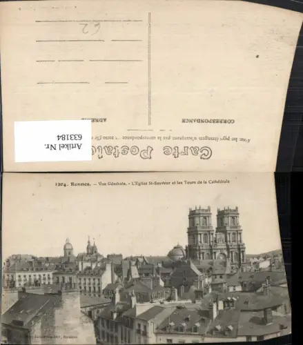 633184,Rennes Vue Generale L Eglise St-Sauveur et les Tours de la Cathedrale France