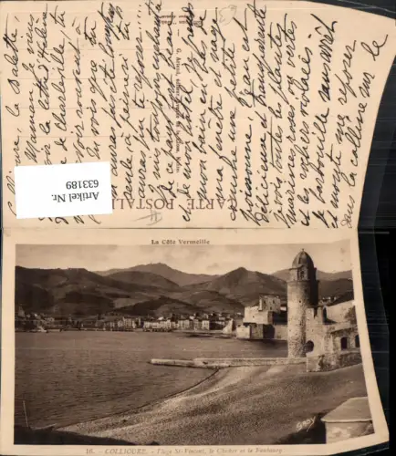 633189,La Cote Vermeille Collioure Plage St-Vincent le Clocher et le Faubourg France
