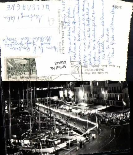 638445,Foto Ak Saint-Tropez Le quai Jean Jaures Effet de nuit b. Nacht Hafen Schiffe France