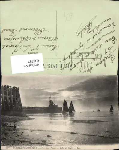 638587,Boulogne-sur-Mer Les deux Jetees Effet de Nuit Segelboote France