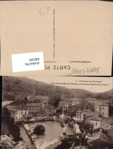 642291,Fontaine de Vaucluse Vue d ensemble du Village et du Grand Bassin de la Place France