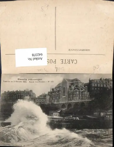 642378,Biarritz Tempete du Fevrier 1904 Eglise Ste-Eugenie Kirche Brandung France