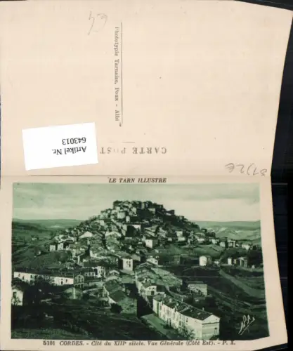 643013,Le Tarn Illustre Cordes Cite du XIII siecle Vue Generale Cote Est France