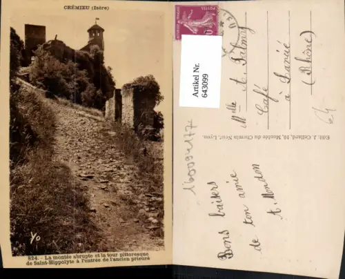 643099,Cremieu Isere La montee abrupte et la tour pittoresque de Saint-Hippolyte France