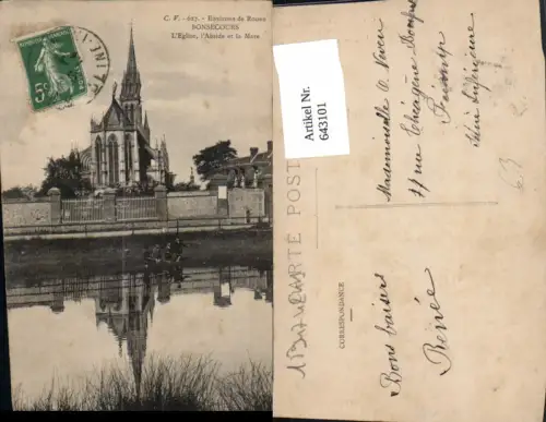 643101,Bonsecours L Eglise l Abside et la Mare Kirche Fischen Angeln France