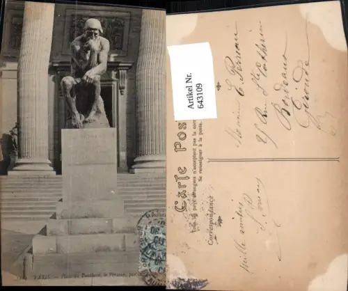 643109,Paris Place du Pantheaon le Penseur par A. Rodin Statue France