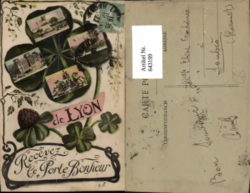 643199,Mehrbild Ak Recevez le Porte Bonheur de Lyon Klee Kleeblatt France