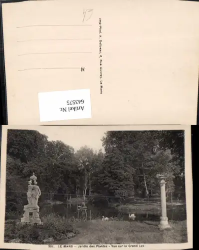 643575,Le Mans Jardin des Plantes Vue sur le Grand Lac Statue Schwan France