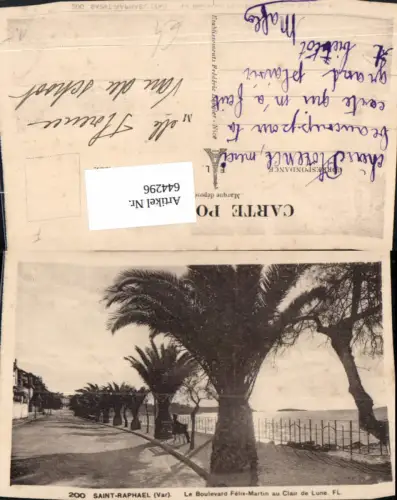 644296,Saint-Raphael Var Le Boulevard Felix-Martin au Clair de Lune Palmen France
