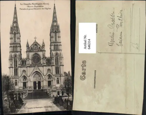 646314,La Chapelle Montligeon Orne Facade et grand Escalier de l Eglise France