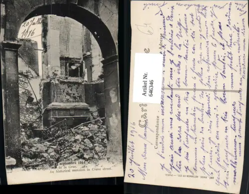 646346,Reims Bombardement Crane street Zerstörte Gebäude WW1 France