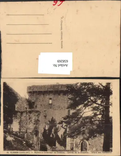 658269,Clisson Loire-Inf. Ruines a l interieur du Chateau Entree de la Chapelle France