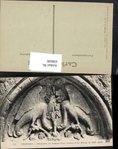 658436,Chartres Decoration du Tympan d une Fencire d une Maison du XIII siecle France