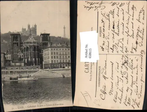 658615,Lyon Cathedrale St-Jean et Coteau de Fourvieres Schiff Dampfer France