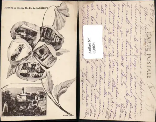 658824,Mehrbild Ak Pensez a mois Notre Dame de Laghet Blume France