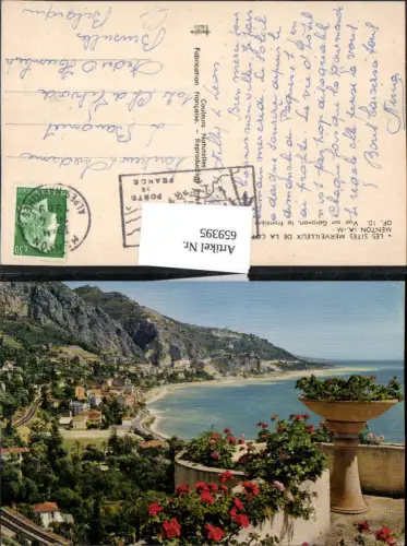 659395,Menton Vue sur Garavan la frontiere et l Italie France