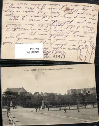 659462,Brest La Place du Chateau et la Statue d Armand Rousseau France