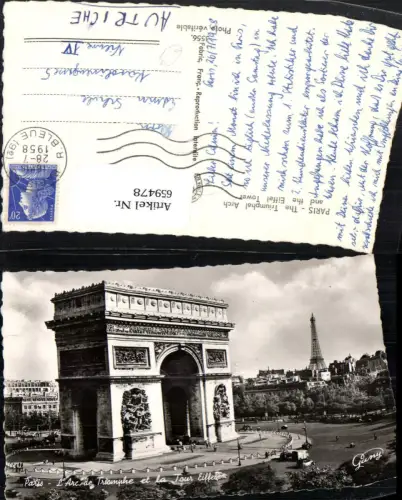 659478,Paris The Triumphal Arch and the Eiffel Tower L Arc de Triomphe Tour Eiffel France