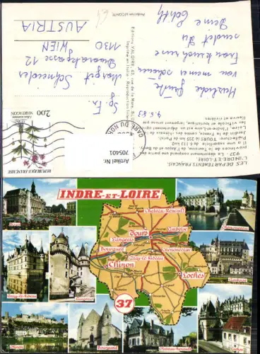 705401 France Lagekarte Indre-et-Loire Tours Chinon Bourgweil