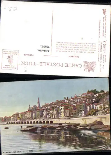 705561 Künstler AK Oilette France Menton La Ville et Quai pub R. Tuck 765-51