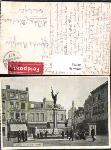 705731 France Douai Place Thiers Statue Feldpost Stempel KB III Infant Division 6euro7