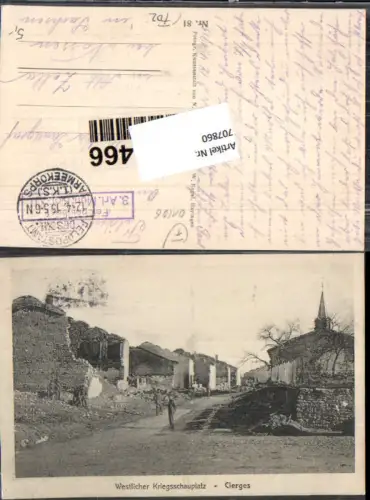 707860 France Cierges Westlicher Kriegsschauplatz Feldpost Zella b. Nossen