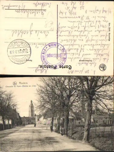708442 France Roulers Chaussee de Menin Ville K.D. Feldpost Biebesheim Darmstadt