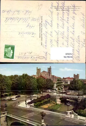 710320 Narbonne Vue Panoramique sur les trois Ponts La Cathedrale St-Just et l Hotel de Ville France