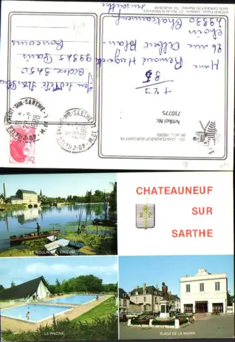 710775 France Mehrbild AK Chateauneuf-sur-Sarthe Le moulin etl esluse La piscine Place de la Mairie