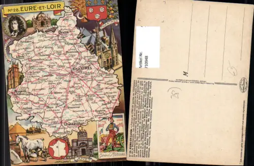 710948 France Lagekarte J. P. Pinchon Eure-et-Loir Chartres Nogent Chateaudun General Marceau
