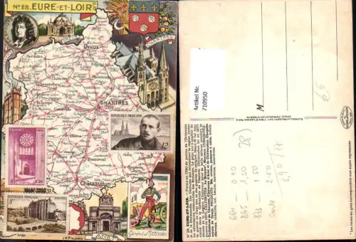 710950 France Lagekarte J. P. Pinchon Eure-et-Loir Chartres Nogent Chateaudun General Marceau