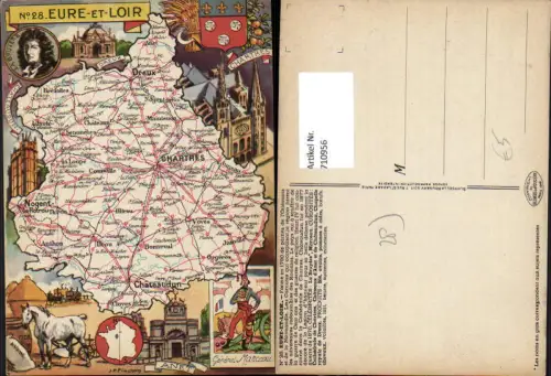 710956 France Lagekarte J. P. Pinchon Eure-et-Loir Chartres Nogent Chateaudun General Marceau