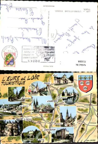 711004 France Lagekarte L Eure-et-Loir Touristique Dreux Chartres Bonneval Cloyes Nogent le Rotrou
