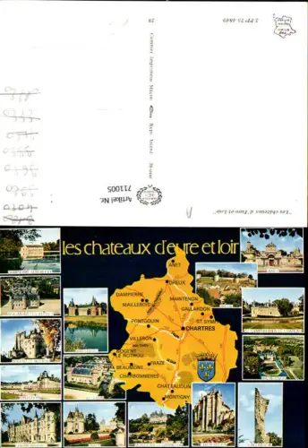 711005 France Lagekarte Les chateaux d Eure-et-Loir Anet Dreux Villebon Fraze Beaumont Montigny