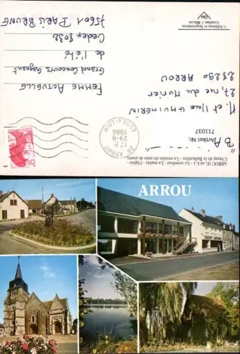 711037 France Mehrbild AK Arrou Eure-et-Loir Le carrefour La mairie l eglise Le moulin du pont de pierre