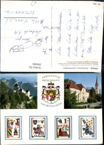286680,Liechtenstein Vaduz Schloss Gebäude Kirche Briefmarken Mehrbildkarte