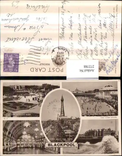 272788,England Blackpool Central Beach Tower Ballroom Italian Garden Swimming Pool pub Raphael Tuck u. Sons