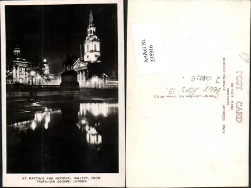 335916,London b. Nacht St. Martins and National Gallery from Trafalgar Square Denkmal