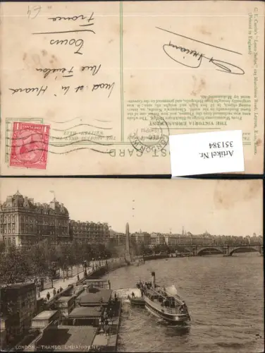 351384,London Thames Embankment Fluss Dampfer Brücke