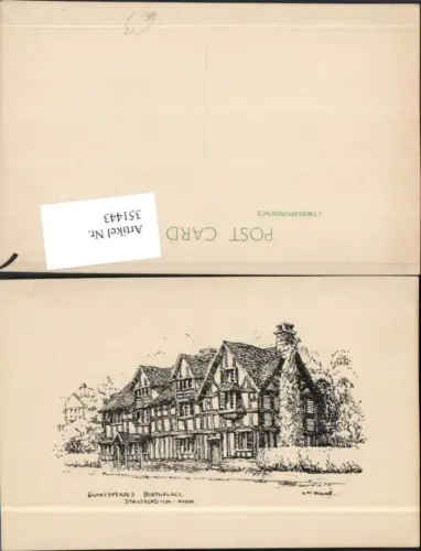 351443,Künstler AK N. M. Ward Stratford-on-Avon Shakespeare Birthplace Geburtshaus
