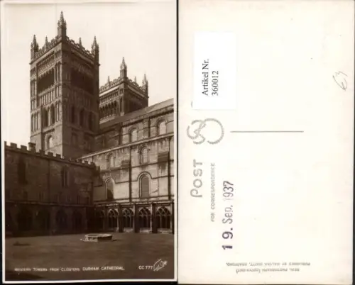 360012,Durham Cathedral Western Towers from Cloisters Kirche Kloster
