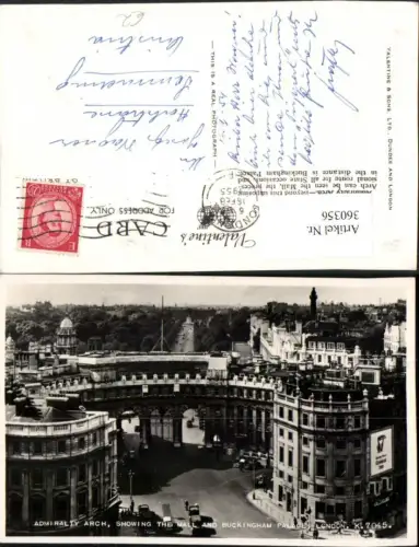 360356,London Admiralty Arch showing Mall and Buckingham Palace Tor