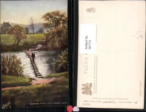 387771,Künstler AK Great Britain England Ilkley River Wharfe Stepping Stones pub Rapheal Tuck 7212