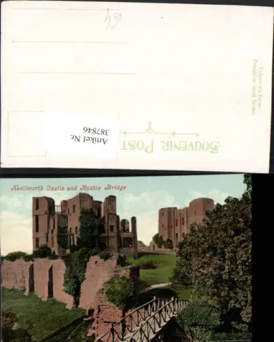 387846,Great Britain England Warwickshire Kenilworth Castle and Rustic Bridge Burg Brücke