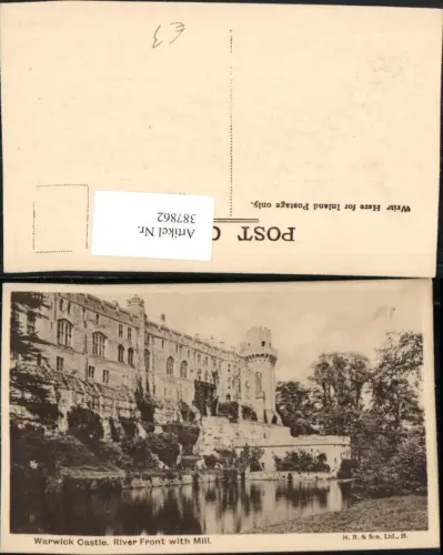 387862,Great Britain England Warwick Castle River Front with Mill Schloss Burg