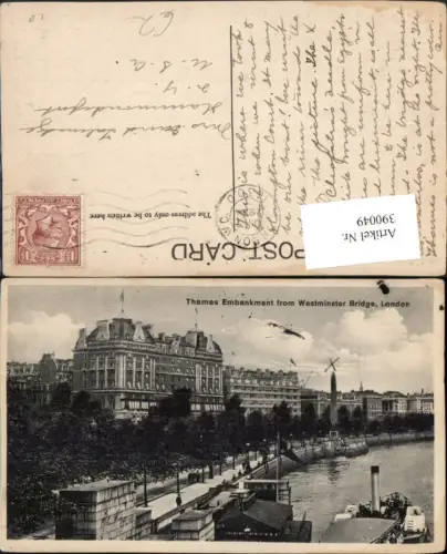 390049,Great Britain England London Thames Embankment from Westminster Bridge Dampfer